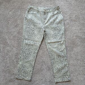 DG2 Diane Gilman Jeans 12 Tan Giraffe Animal Print Classic Stretch Straight NWOT